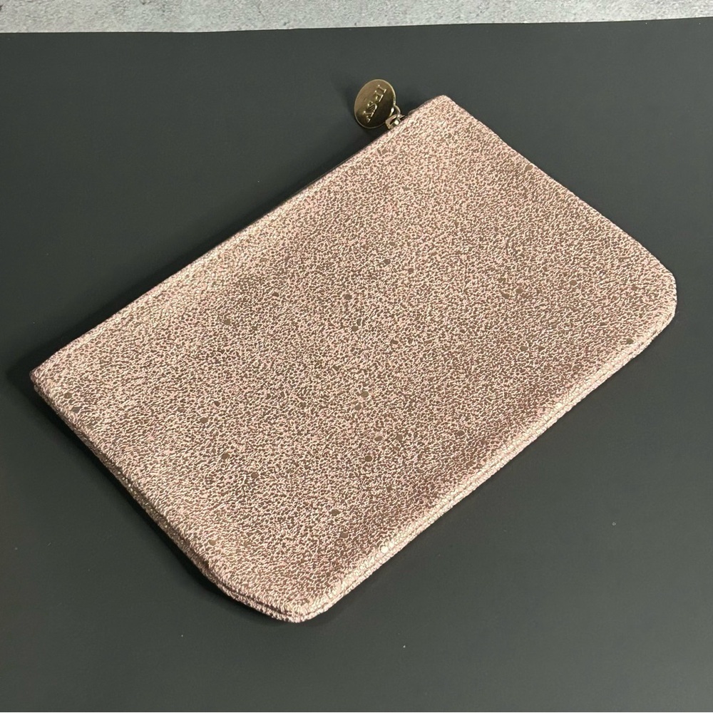 Ipsy Textured Mauve Glitter Cosmetic Pouch